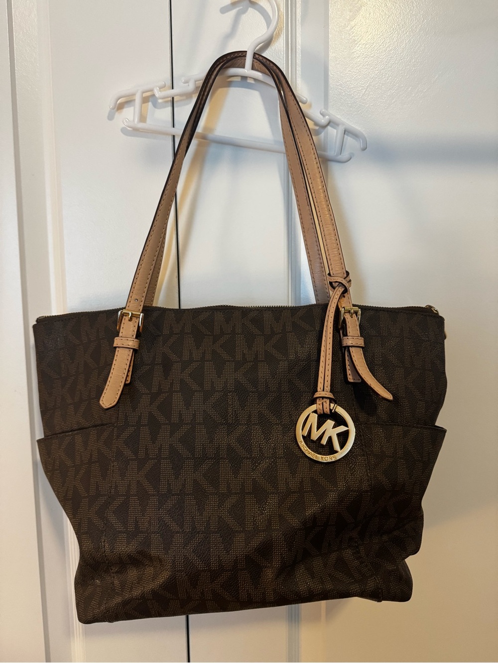 Michael Kors Brown Signature Canvas Tote with Tan Leather Straps